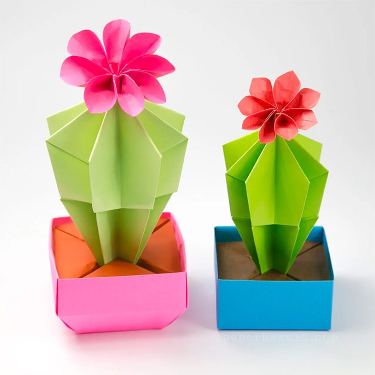Create a potted cactus that blooms out of paper. These origami cacti are perfect for giving to friends and family because they don't need any special care and can be displayed on desks.