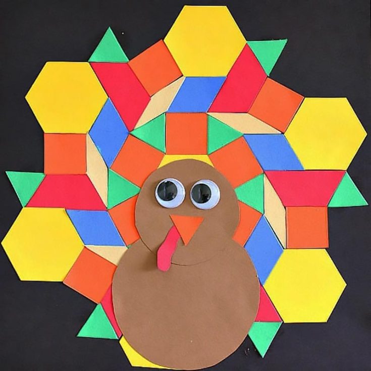 This craft creates an adorable turkey with bright feathers! It uses vibrant colored paper cut into different geometrical shapes. Therefore, it is an engaging lesson on shapes and patterns for kindergarten students.