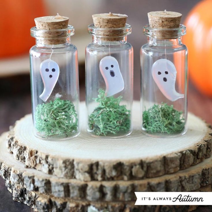 These crafts will be perfect for a tableside decoration. It features three adorable little ghosts trapped in a bottle! How delightful is that? They are so simple to make; just follow the detailed tutorial below.