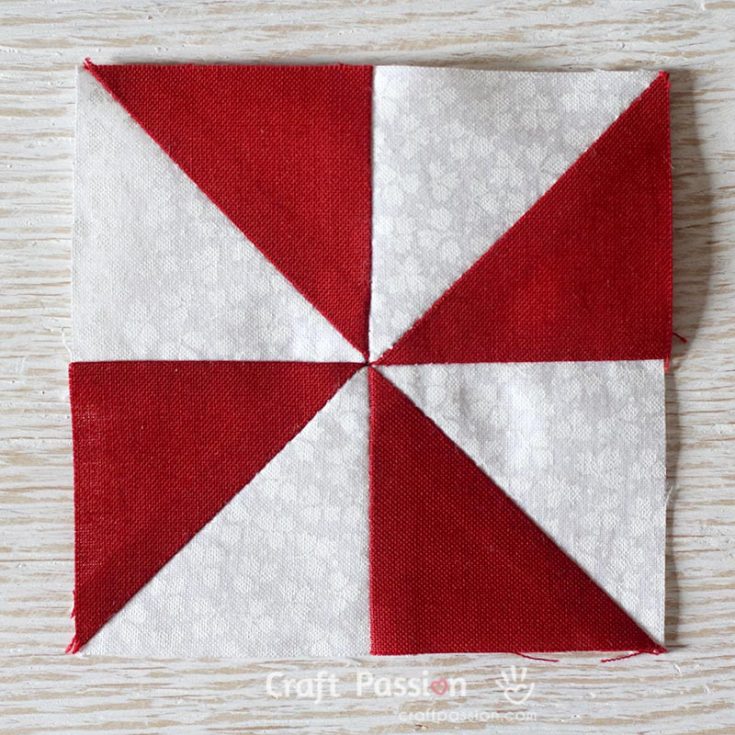 Check out our adorable pinwheel quilt block pattern tutorial! Made with 4 alternating HSTs, this block is perfect for avid beginners trying their hand at quilting.