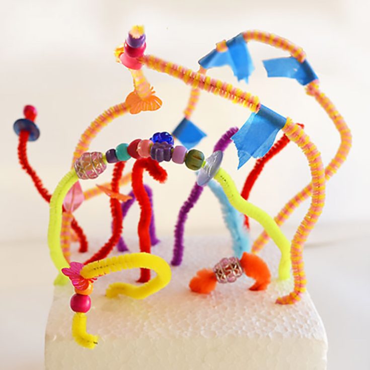 Pipe cleaners are perfect for unleashing creativity! Encourage your kids to build abstract imaginative structures using pipe cleaners, beads, and other crafty items to stimulate their fine motor skills and creativity.