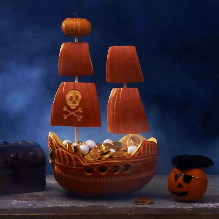 Prepare to set sail on a swashbuckling adventure on this 31st by carving out a pumpkin ship! Stuff the ship with candy, treats, or chocolate. The choice is yours!