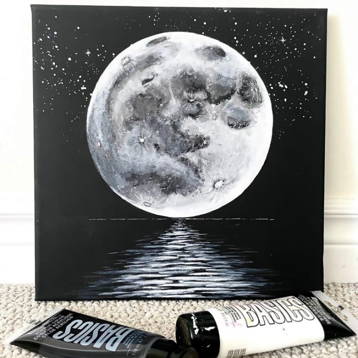 This Moon Acrylic Painting will illuminate your walkways and hallways. It speaks about the beauty of the moon's soft glow as it floats peacefully in space along with twinkly stars. Learn to paint it!