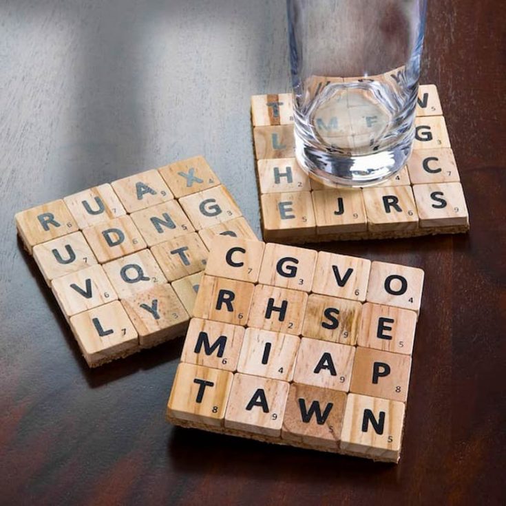 Make coasters with Scrabble tiles to spell out words or initials. It's a fun way to bring a bit of wordplay to your table. You can personalize them with meaningful messages or playful phrases. Here are some four-letter words for inspiration: hope, love, life, heal, grow, and hugs.