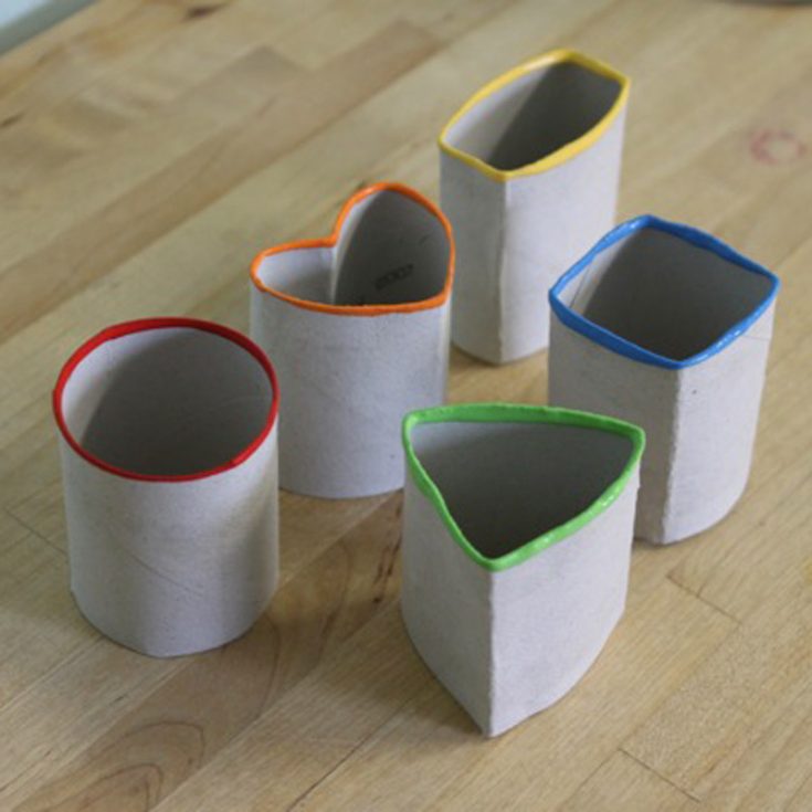 Toddlers are going to love learning how to make these custom stamps crafted from cardboard tubes! Bend the roll into different shapes like hearts, squares, and triangles, then dip them in paint and stamp onto paper for a fun and creative art project.