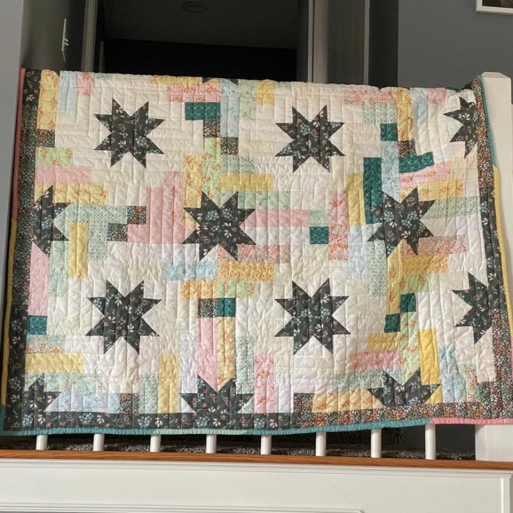 Create this stunning two-color sawtooth star quilt block with a scrappy strip quilt for only $8.00. It&rsquo;s an intermediate-level quilting project that offers an assortment of stars and finishes at 60&rdquo; x 60&rdquo;, making it an excellent blanket for daily use.