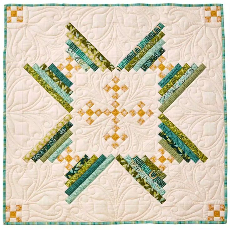 Create a stunning wall display with this Star Steps wall-hanging quilt design! This elegant pattern features the double Nine-Patch and Courthouse Steps blocks and combines traditional quilt elements into a modern, eye-catching piece. It&rsquo;s an excellent project for beginners and seasoned quilters. The finished size is 37 &frac12;&rdquo; x 37 &frac12;&rdquo;.