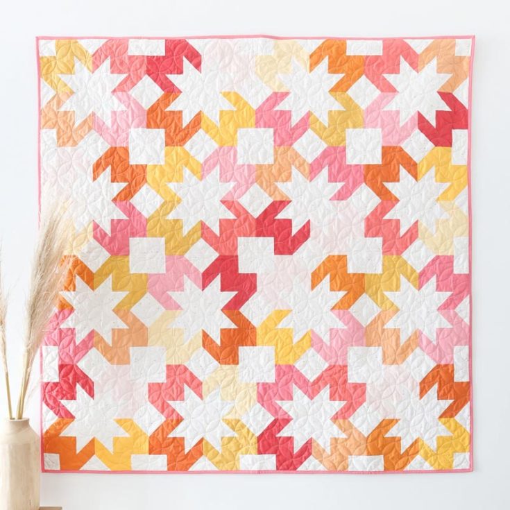 Learn to make this gorgeous and summery quilt called the Starlight Quilt pattern! This pattern comes at a reasonable price and is suitable for quilters of all skill levels. Whether you&rsquo;re a novice seeking a new project or an experienced quilter looking for a relaxing endeavor, this pattern promises to inspire creativity and bring a touch of celestial charm to your home. It comes in four available sizes as follows: Baby (45&rdquo; x 45&rdquo;) Throw (60&rdquo; x 60&rdquo;) Twin (75&rdquo; x 90&rdquo;) Queen (90&rdquo; x 90&rdquo;)