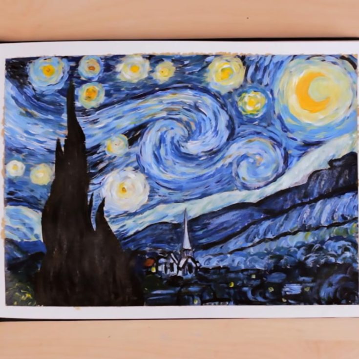 Ah yes... the very famous Starry Night. If you want to become your own Vincent Van Gogh and impress your friends, paint this painting! Use an alluring scene with vibrant, sparkly stars that glimmer so brightly in the dead of night! Follow along in the YouTube video!