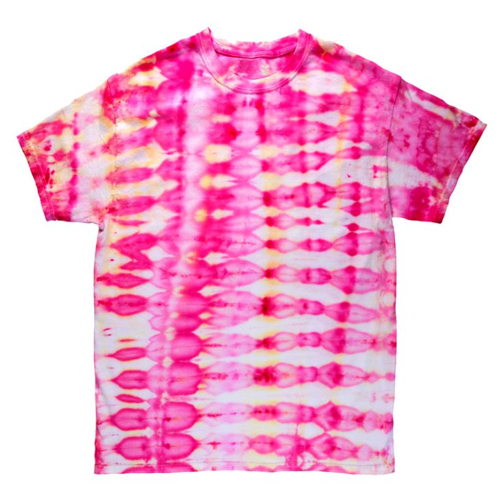 The Accordion is a tie dye pattern that most of you may have seen before. It creates these somewhat symmetrical patterns across the shirt that look like the patterns of an accordion.