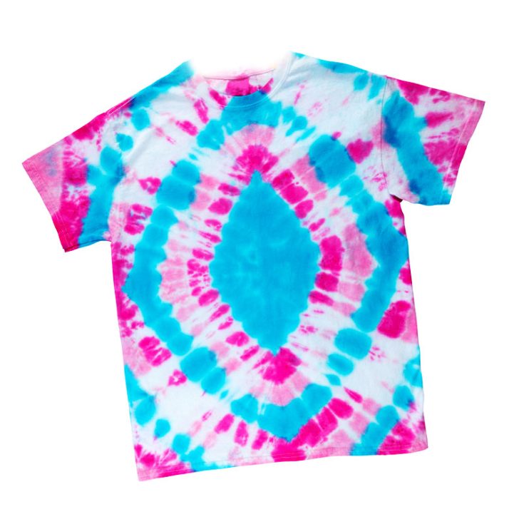 This is a beautiful tie-dye pattern that features a diamond and colors radiating outwards from it. Pick and choose your own colors to create your very own diamond tie-dye.