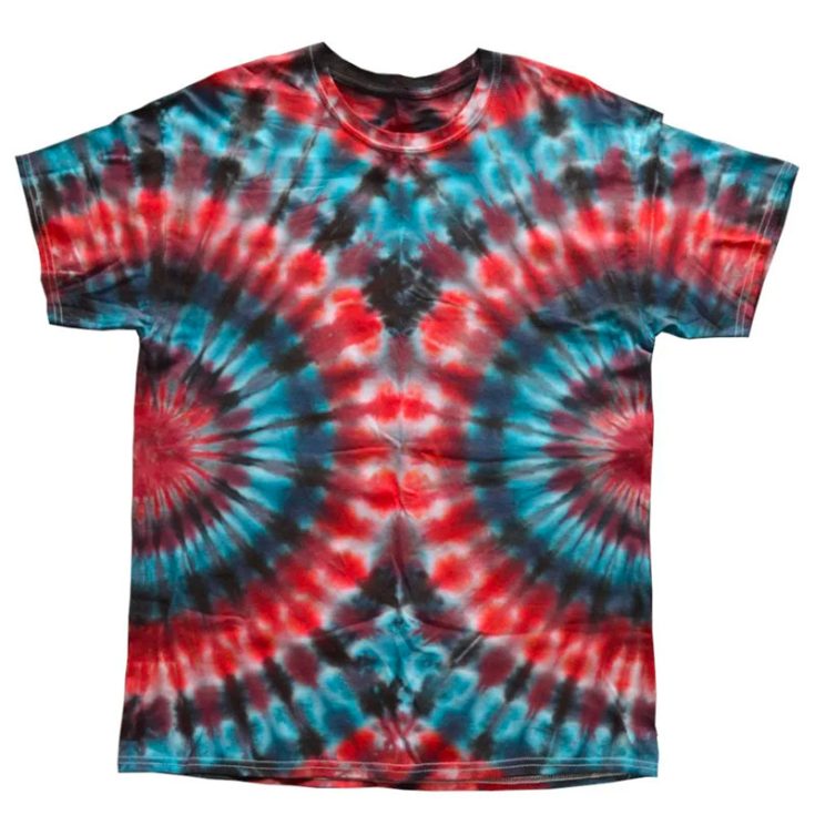 This peacock tie dye design will feature a pattern that looks like the stunning colors of a peacock's tail. You can choose any color you like or stick with the typical blue, green, and yellow of a peacock.
