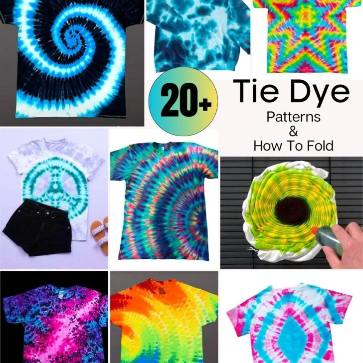 Tie dying is a great summer outdoor activity. Here are 25 Free Tie Dye Patterns and Folding Techniques for beginners, intermediates and advanced adults and children!