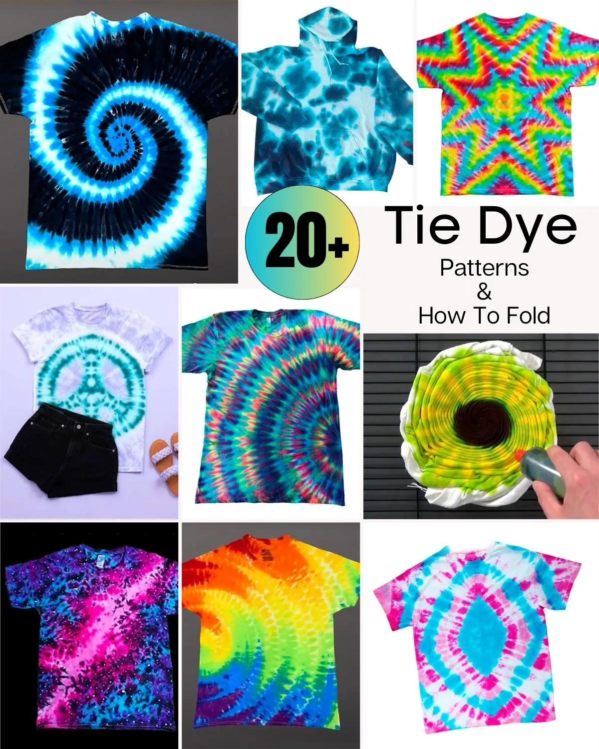 Tie dying is a great summer outdoor activity. Here are 25 Free Tie Dye Patterns and Folding Techniques for beginners, intermediates and advanced adults and children!