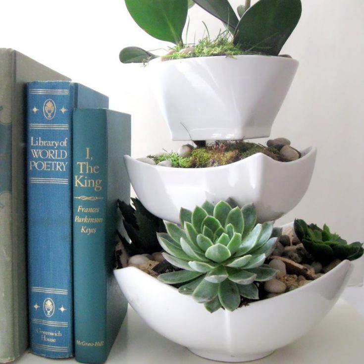 Another West Elm inspired craft! Add a touch of fresh greenery with this tiered succulent planter. Customize the planter with your favorite succulents and greenery to create an eye-catching display. Whether placed on a patio or in a sunny corner of your home, this tiered planter is sure to become a great conversation starter.