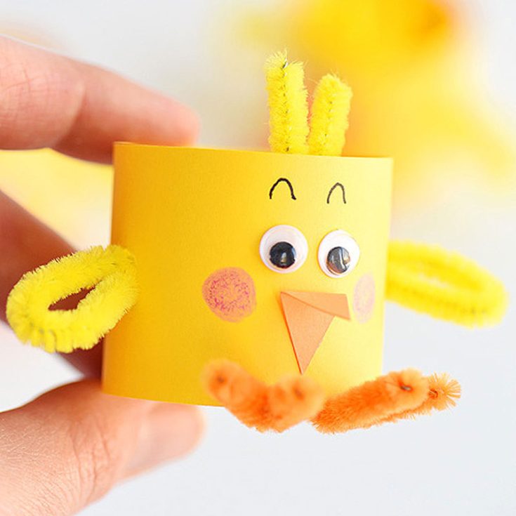This super cute and easy paper roll chick is the perfect Easter craft for your kids. Glue on some pipe cleaners to your chicks for some of that fuzzy charm, and attach some googly eyes. You can craft as many as you want and can even substitute them for eggs during an Easter egg hunt!