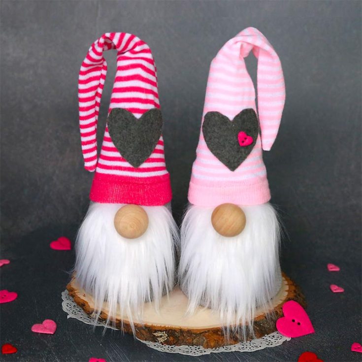 Make these adorable guys with faux beards and a hat so tall the whole world will know of your love. Let's take the Christmas gnome trend into the season of love.