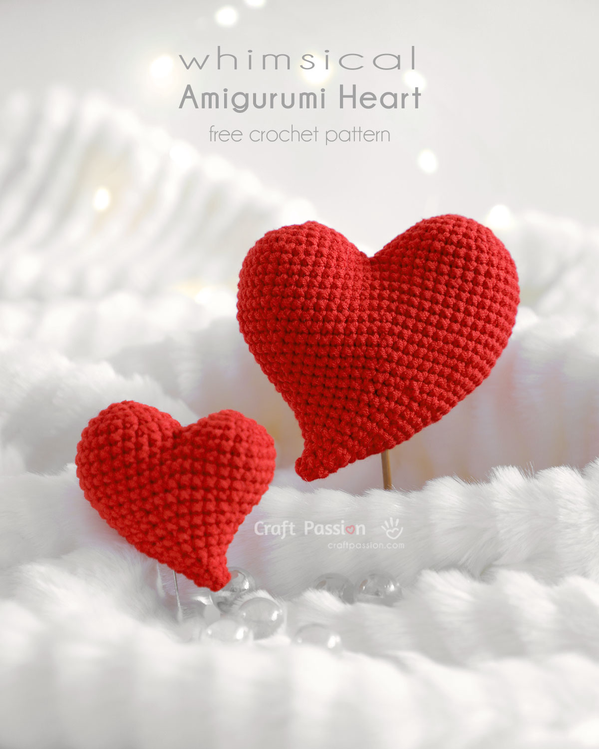 Whimsical heart amigurumi crochet pattern in 2 sizes
