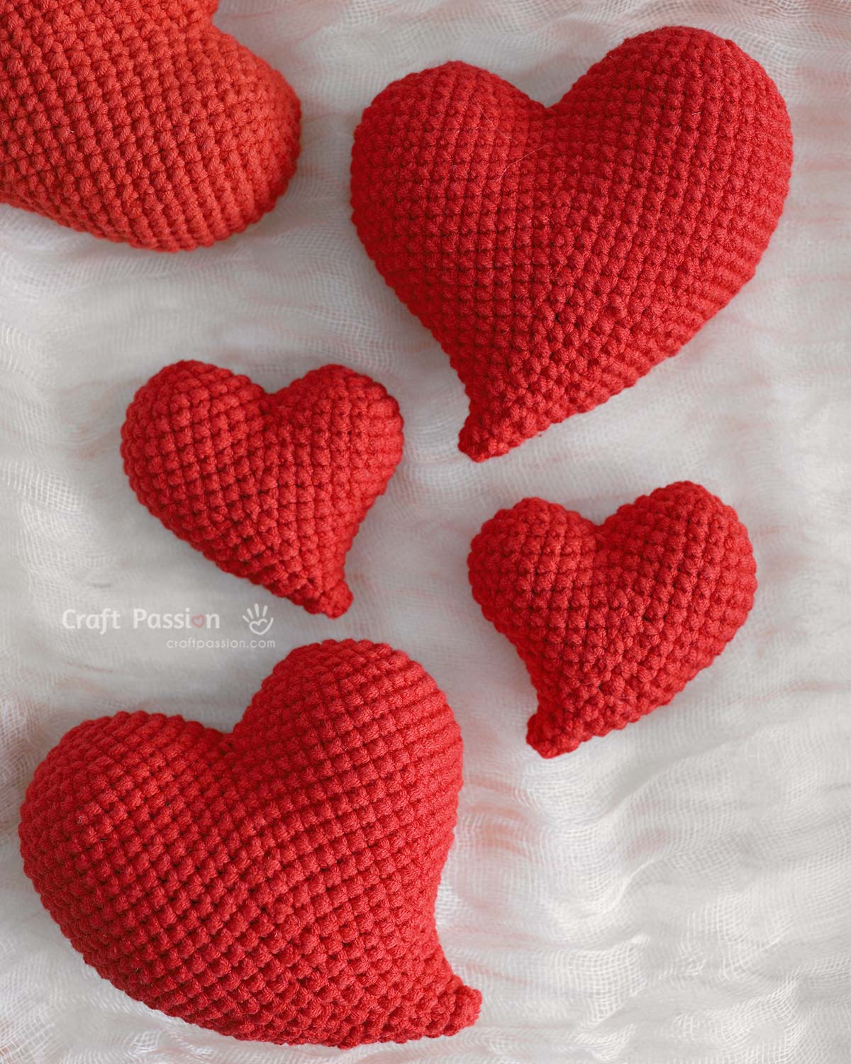 Small and large whimsical heart amigurumi crochet hearts