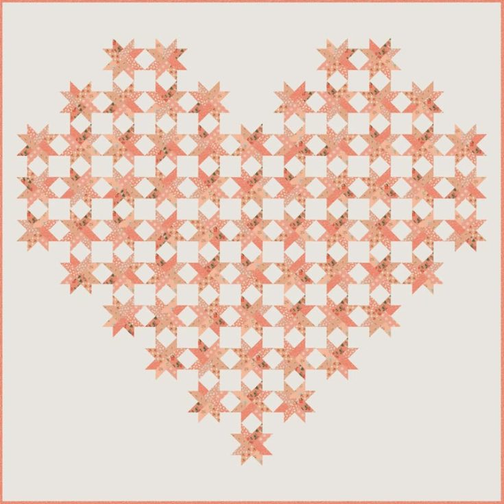 Challenge yourself with intricate heart quilt patterns such as this one! It&rsquo;s a giant heart made of small star blocks and an intermediate/advanced-level quilt project. The finished size is 70.5&rdquo; x 70.5&rdquo;.&nbsp;